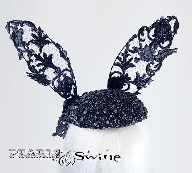 Black lace rabbit mask hat