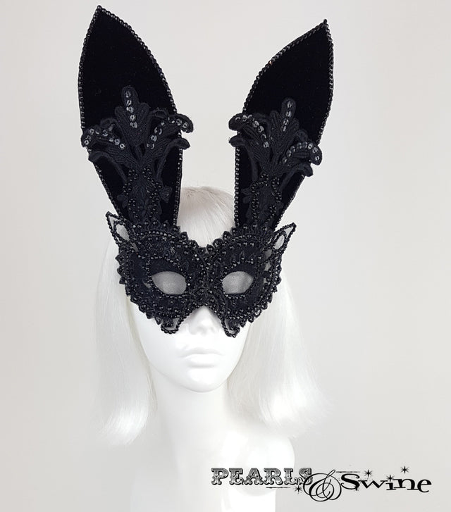 Black Velvet & Lace Bunny Rabbit Mask