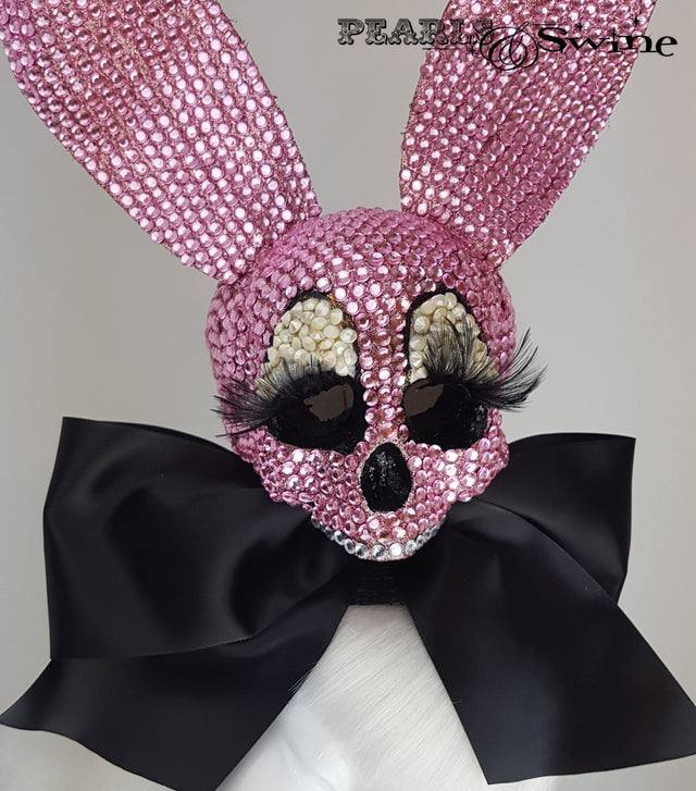 pink crystal bunny skull ear bow headdress