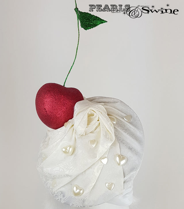 Giant Cherry & Cream Hat, unique headpieces for sale UK