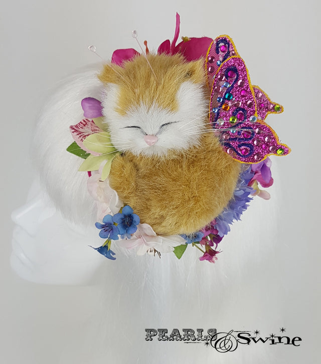 sleeping kitten cat flower butterfly headpiece