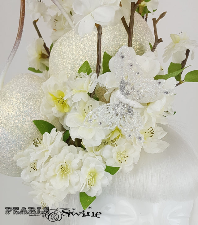 giant cherry blossom white bridal glittery headpiece