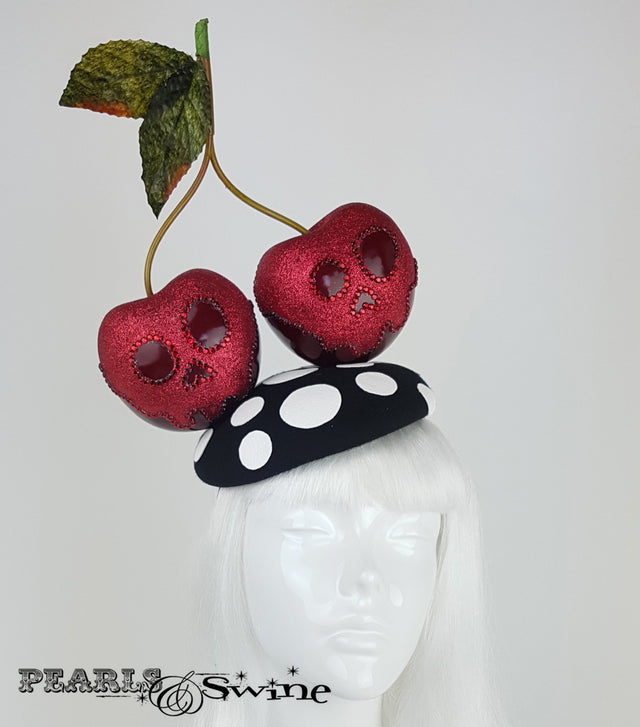 Giant Cherry Glitter Skull Hat, Royal ascot headpiece