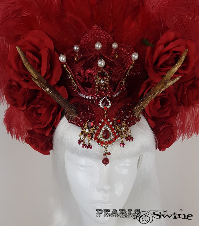 Red Feather Antler Crown burlesque showgirl Headdress