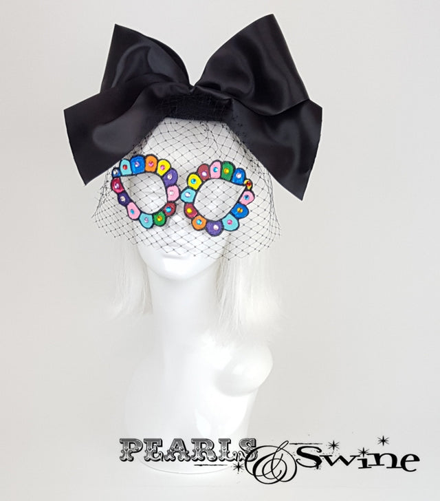 Black Veiled Mask Fascinator, day of the dead headpiece