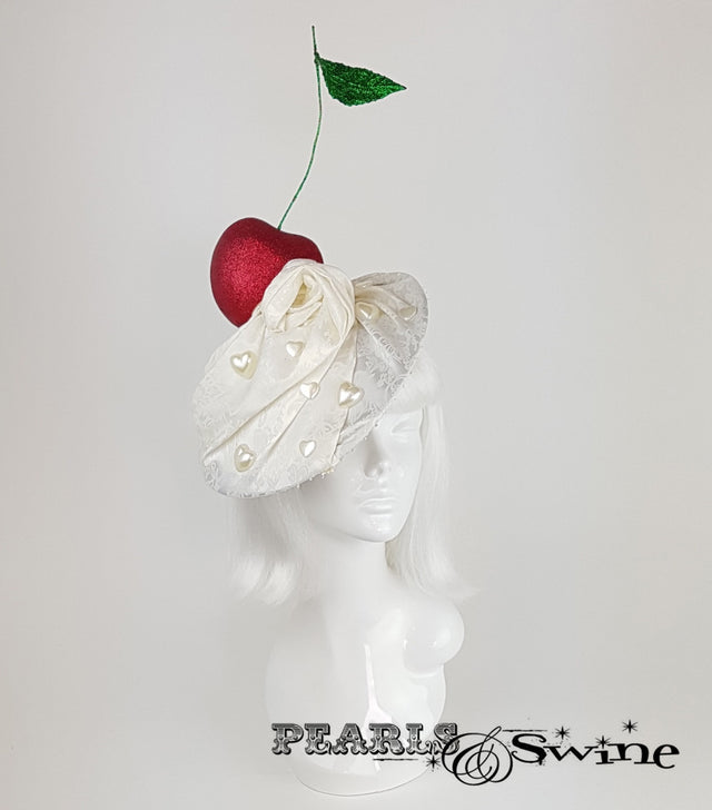 Giant Cherry & Cream Hat, surreal headpieces for sale UK