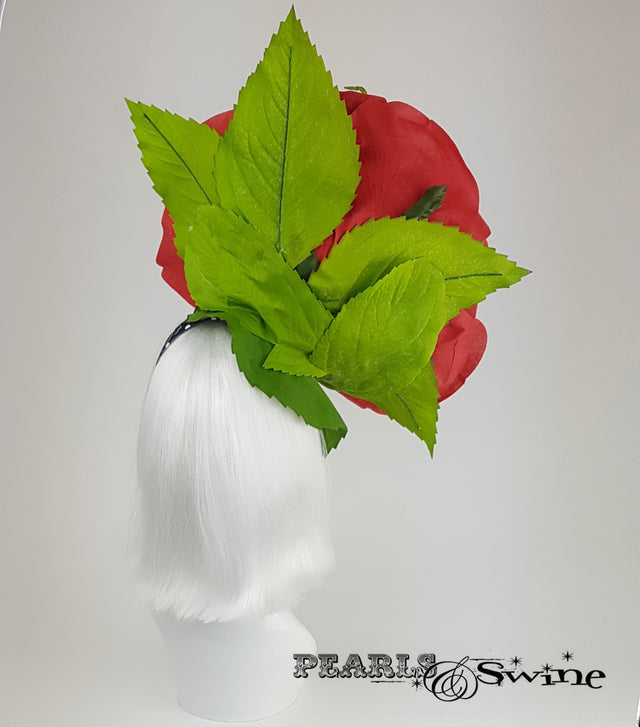 Giant Red Rose & Grasshopper Headpiece, quirky hats UK