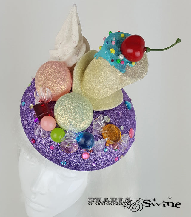 Glitter Cake Candy Hat, Royal Ascot wedding headwear