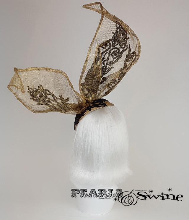 gold with black lace bunny rabbit ear headdress