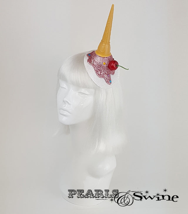Dropped pink Ice Cream surreal Fascinator