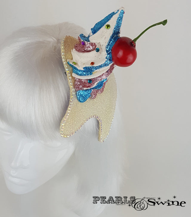 Cupcake Cherry Tooth Fascinator, quirky glitter hats for ladies UK