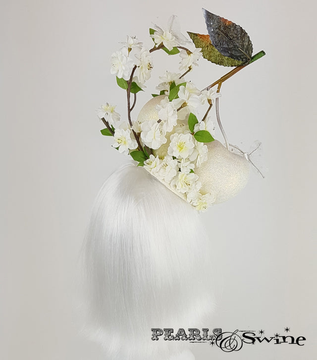 giant cherry blossom white bridal headpiece glitter