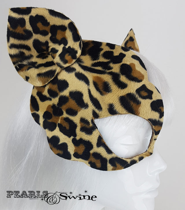 Leopard print fur half mask fascinator for sale UK