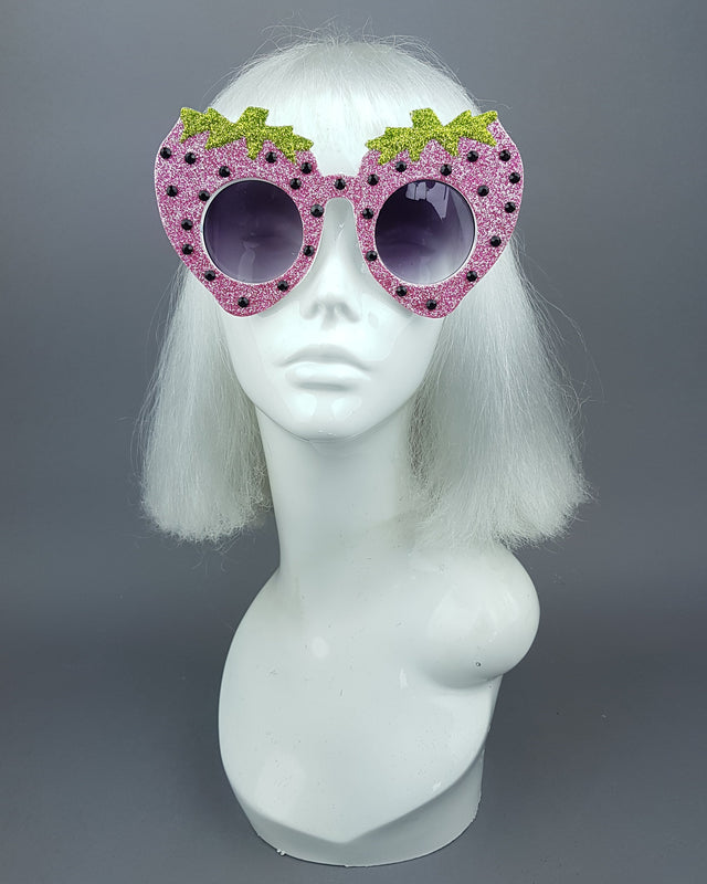 Pearls & Swine: Pink Strawberry Glitter Oversized Sunglasses "Cupcake"