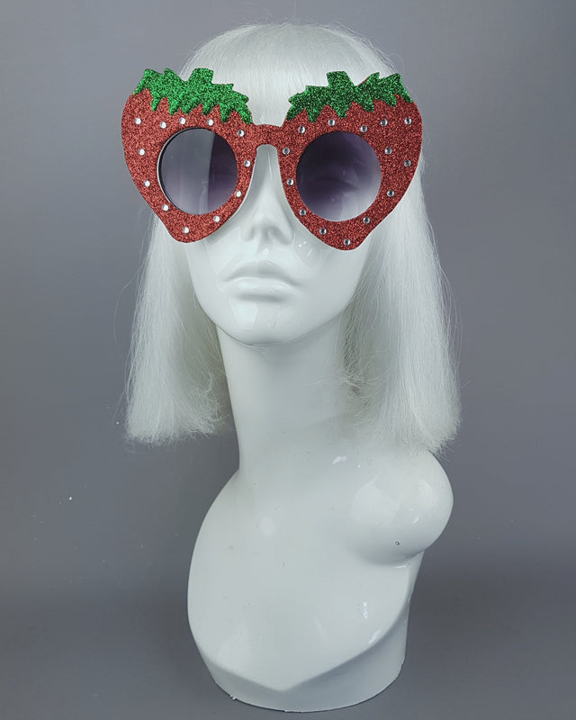 Pearls & Swine: Oversized Red Glittered Strawberry Sunglasses "Cupcake"