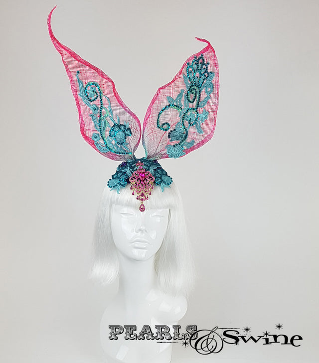 Lace Bunny Rabbit Ear Headdress, Ascot Ladies Day hats