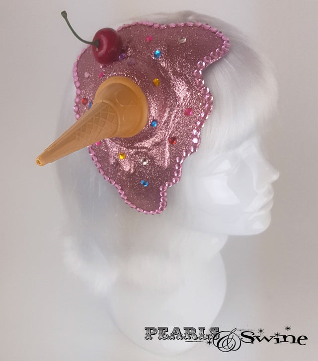 Dropped pink glitter ice cream fascinator for sale UK
