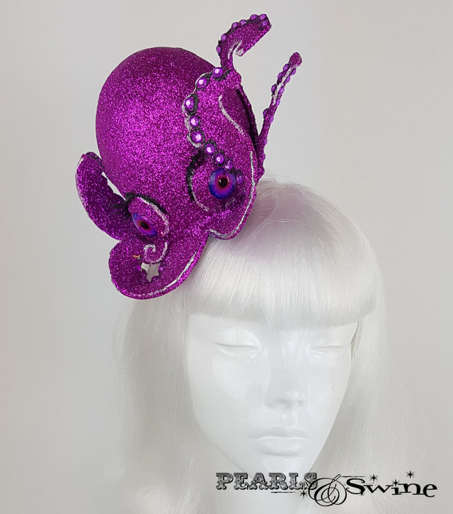 Pink Glitter Octopus Fascinator, unique ladies hats for sale UK