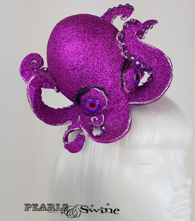 Pink Glitter Octopus Fascinator, surreal ladies hats for sale UK
