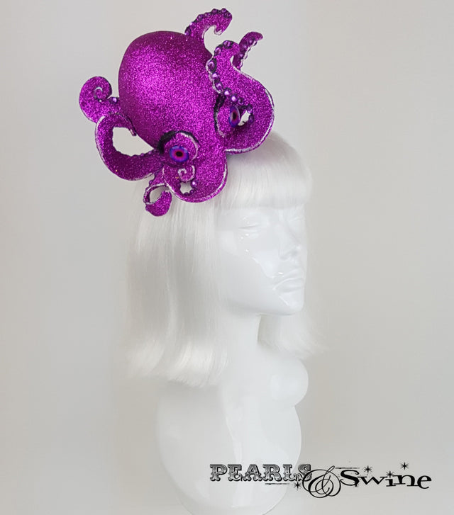 Pink Glitter Octopus Fascinator, quirky ladies hats for sale UK