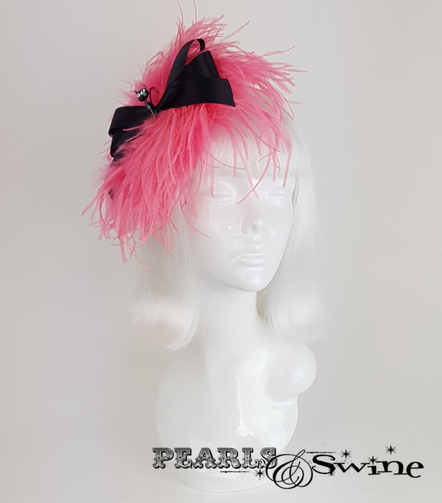 Power Puff Bow Feather Fascinator, retro pin up hats for sale UK