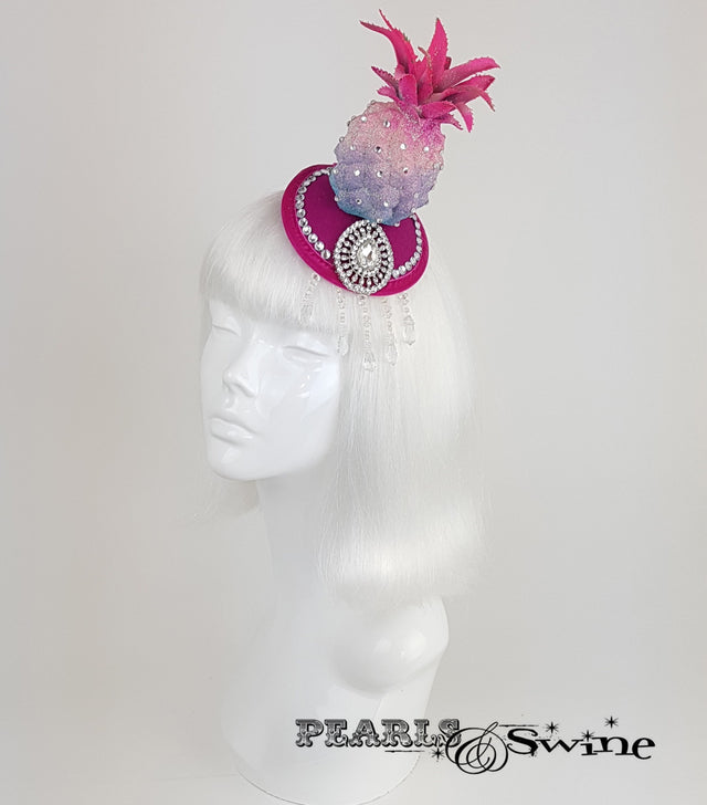 Glitter Pink Pineapple Headpiece, surreal hats for sale UK