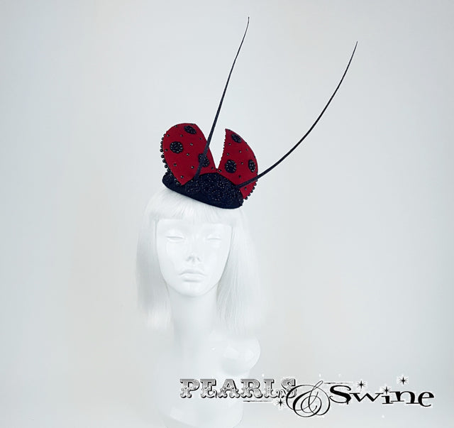 Bead encrusted lace Ladybird hat
