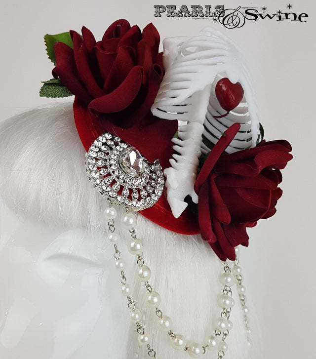 Gothic Rose & Skeleton Fascinator, surreal hats for sale UK