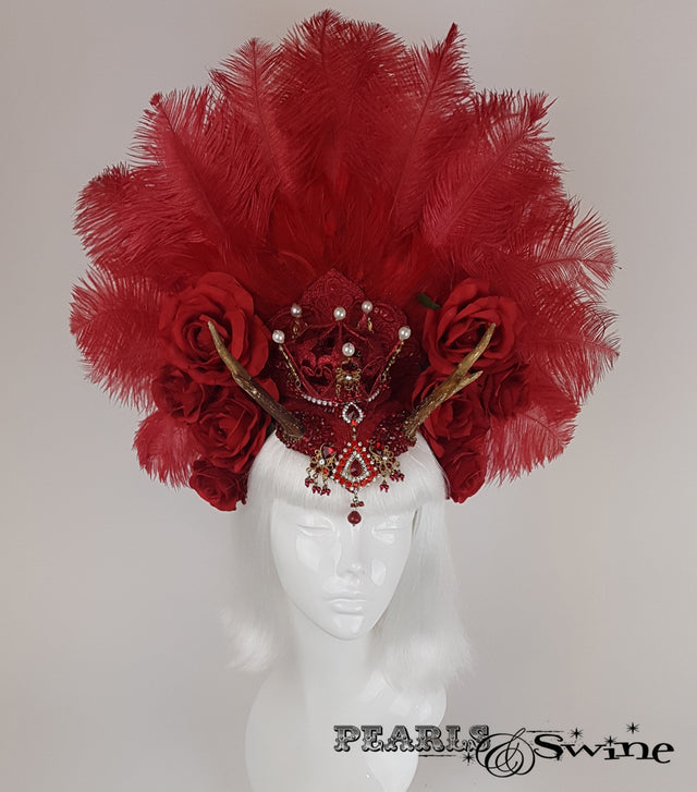 Red Feather Antler Crown gothic Headdress