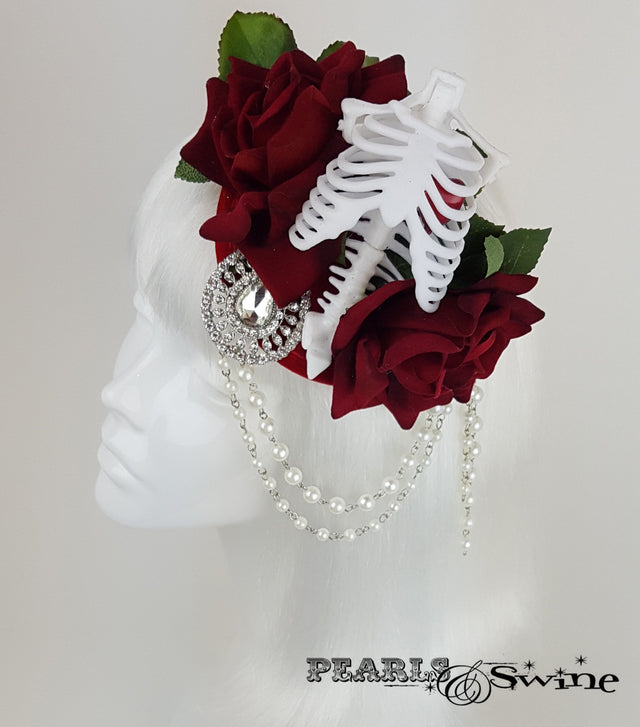 Gothic Rose & Skeleton Fascinator, goth hats for sale UK