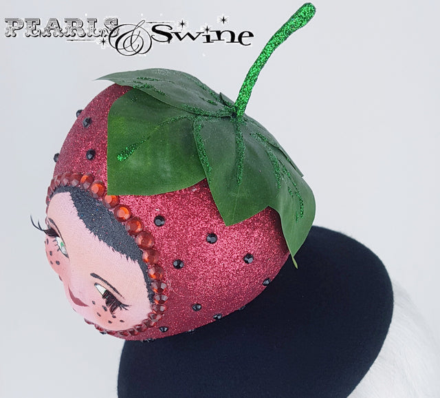 Glittery doll face strawberry hat