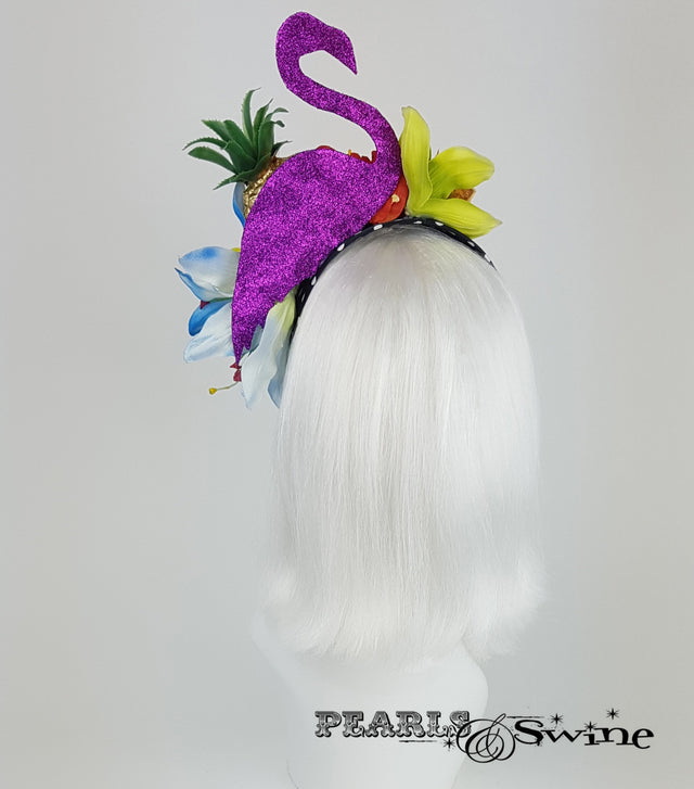 Tropical Fruit Flamingo Flower Headdress, rock & roll bridal headpiece