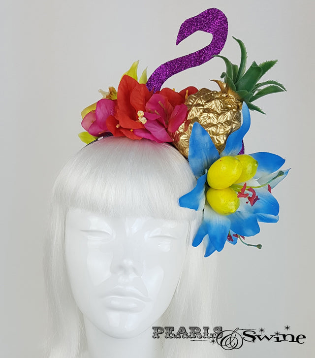 Tropical Fruit Flamingo Flower Headdress, British millinery