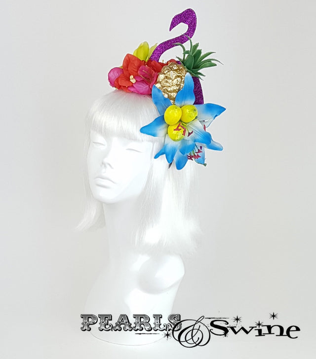 Tropical Fruit glitter Flamingo Flower Headdress, Royal ascot hats