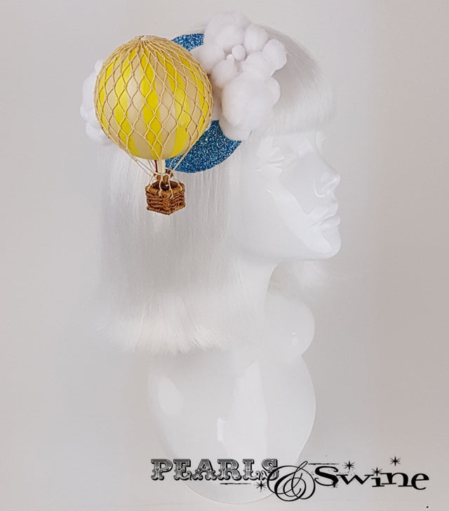 yellow hot air balloon glitter surreal headpiece